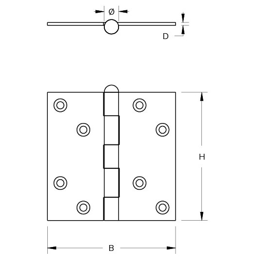 Scharnier met losse pen rechte hoeken 89X89 mm zwart gelakt - Afbeelding 2