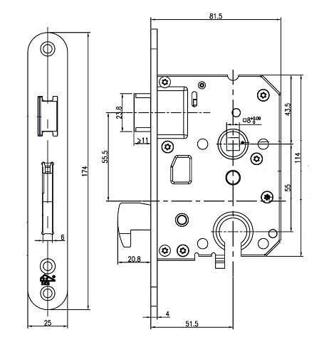 Veiligheidsinsteekhaakslot PC55 SKG**® rechte voorplaat RVS