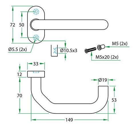 Deurkruk op ovaal rozet Cindy RVS mat