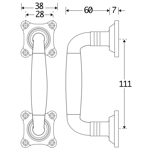 Deurgreep Bonton ebben 110mm messing ongelakt