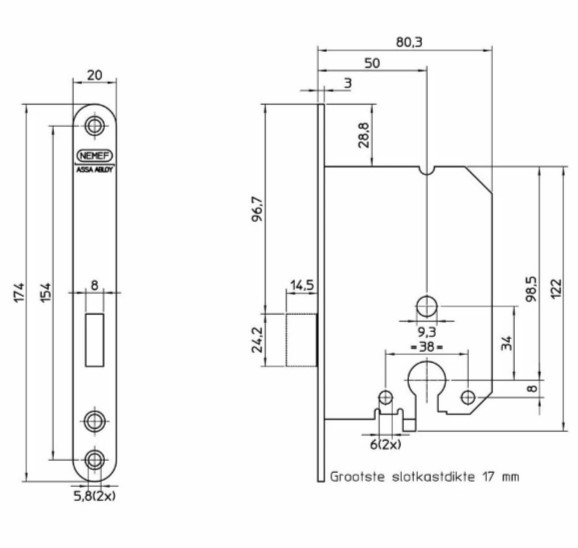 Nemef kastslot 1258 met zwarte voorplaat