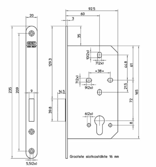 Nemef kastslot 638 met rvs geborstelde voorplaat
