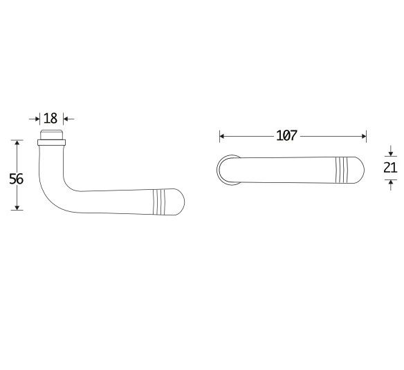 Deurkruk Art-Deco messing ongelakt