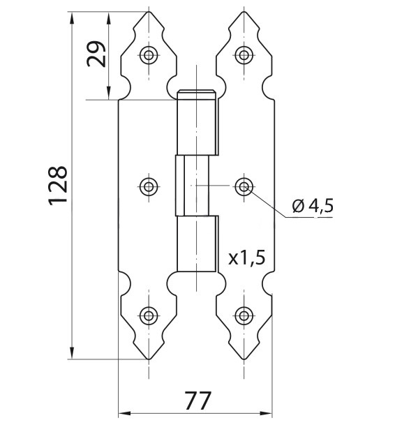 Scharnier zwart 128x77 mm