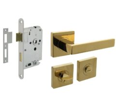 Intersteel deurbeslag set WC-slot 63/8 mm wit + Deurkruk Hera en WC-sluiting PVD messingkleur