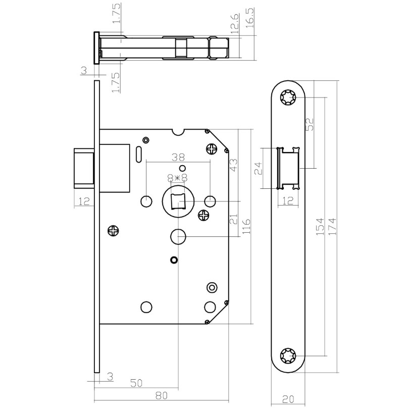 Intersteel deurbeslag set loopslot wit + Deurkruk Bau-Stil PVD messingkleur