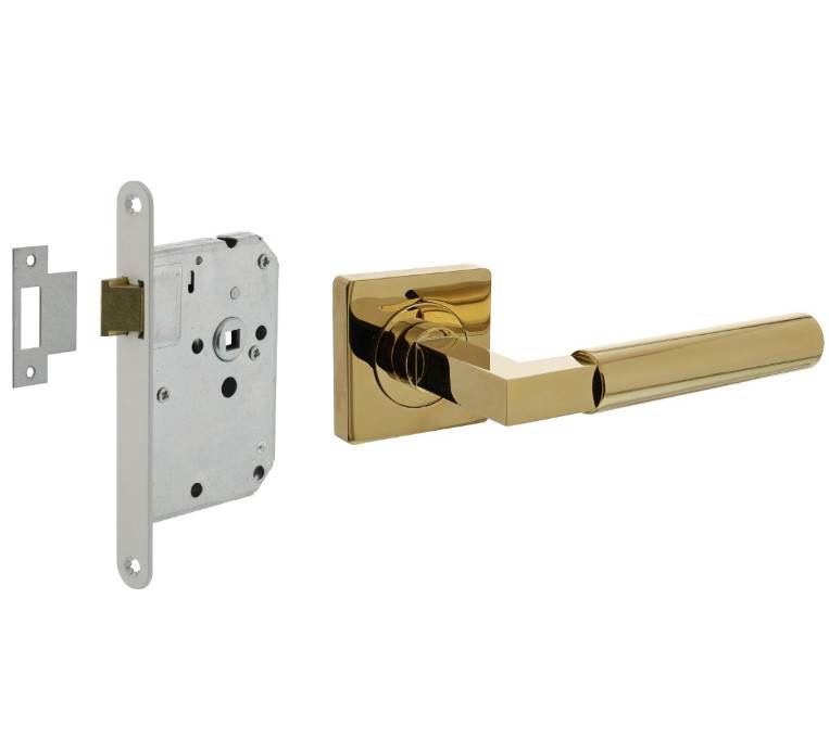 Intersteel deurbeslag set loopslot wit + Deurkruk Bau-Stil PVD messingkleur