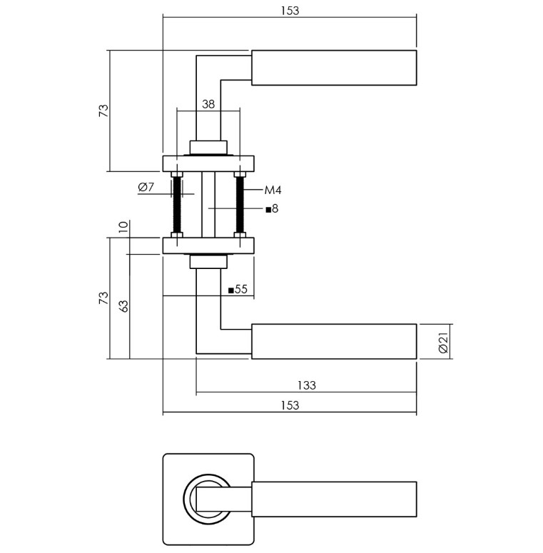 Intersteel deurbeslag set loopslot wit + Deurkruk Bau-Stil PVD messingkleur