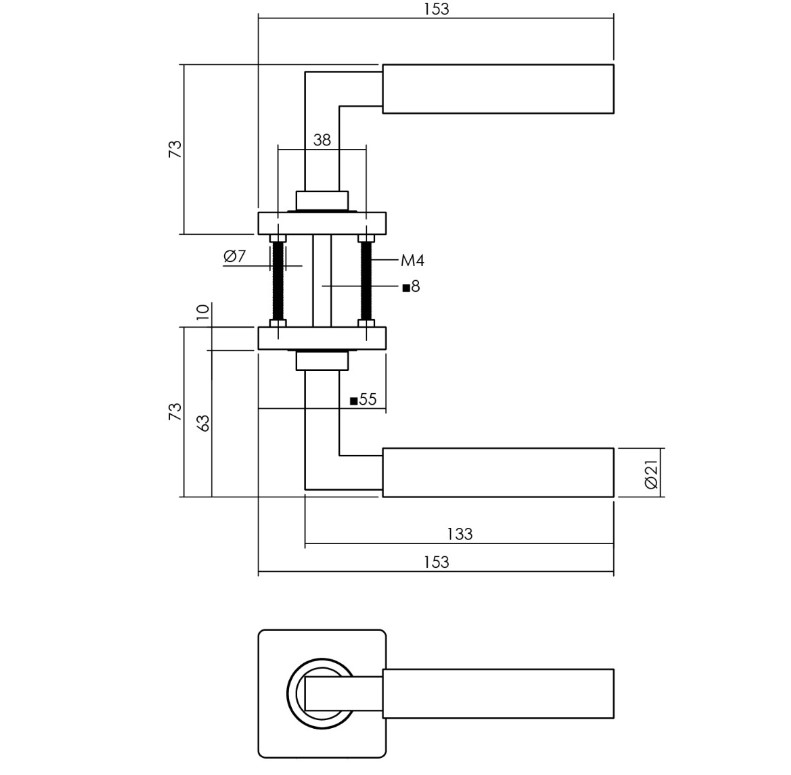 Intersteel deurbeslag set WC-slot 63/8 mm wit + Deurkruk Bau-Stil en WC-sluiting PVD messingkleur
