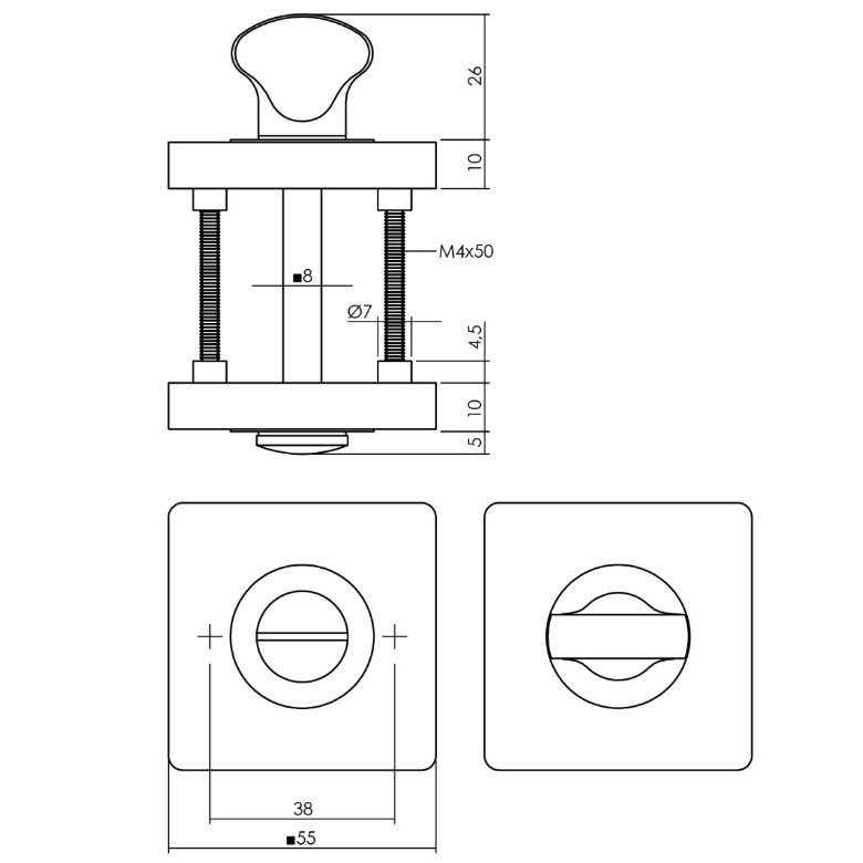 Intersteel deurbeslag set WC-slot 63/8 mm wit + Deurkruk Bastian en WC-sluiting PVD messingkleur