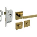 Intersteel deurbeslag set WC-slot 63/8 mm wit + Deurkruk Bastian en WC-sluiting PVD messingkleur