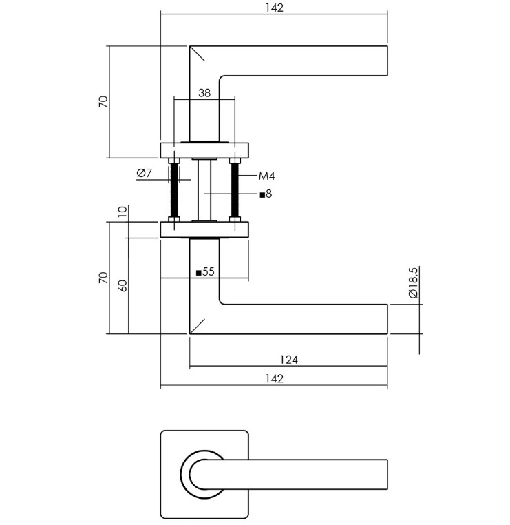 Intersteel deurbeslag set WC-slot 63/8 mm wit + Deurkruk Bastian en WC-sluiting PVD messingkleur