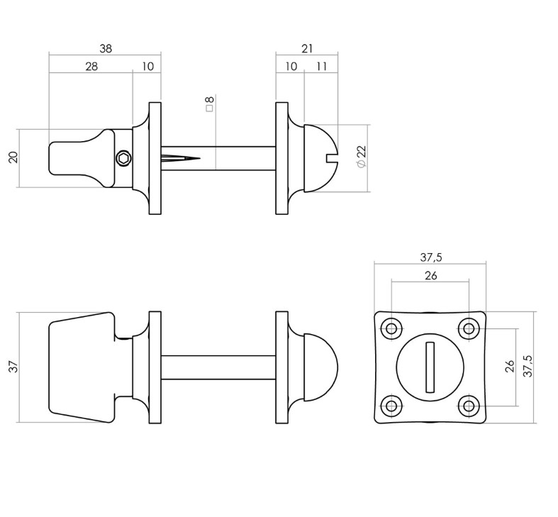 Intersteel deurbeslag set WC-slot 63/8 mm RVS + Deurkruk Ton basic en WC-sluiting nikkel