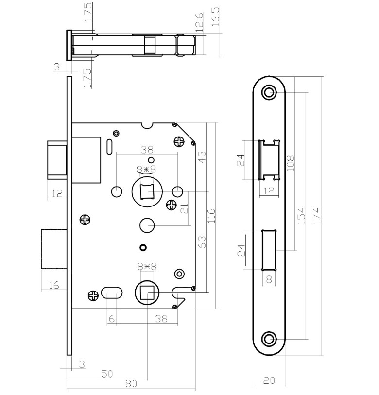 Intersteel deurbeslag set WC-slot 63/8 mm RVS + Deurkruk Ton basic en WC-sluiting nikkel