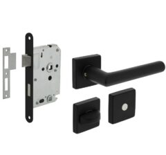 Intersteel deurbeslag set WC-slot 63/8 mm zwart + Deurkruk Broome en WC-sluiting zwart