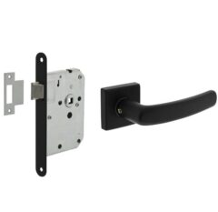 Intersteel deurbeslag set loopslot zwart + Deurkruk Denham met rozet zwart