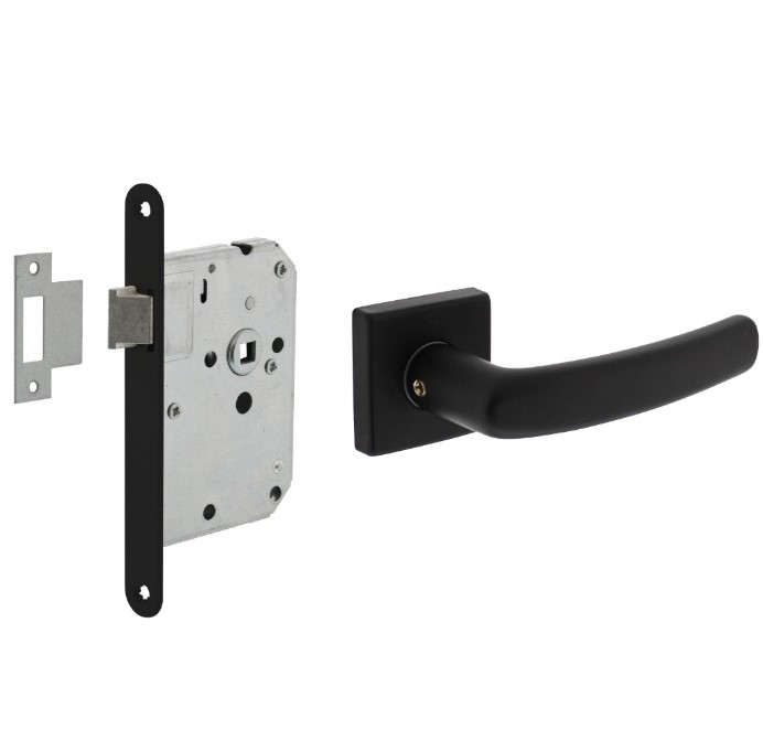 Intersteel deurbeslag set loopslot zwart + Deurkruk Denham met rozet zwart