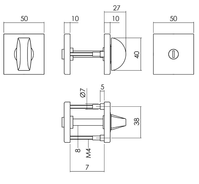 Intersteel deurbeslag set WC-slot 63/8 mm zwart + Deurkruk Denham en WC-sluiting zwart