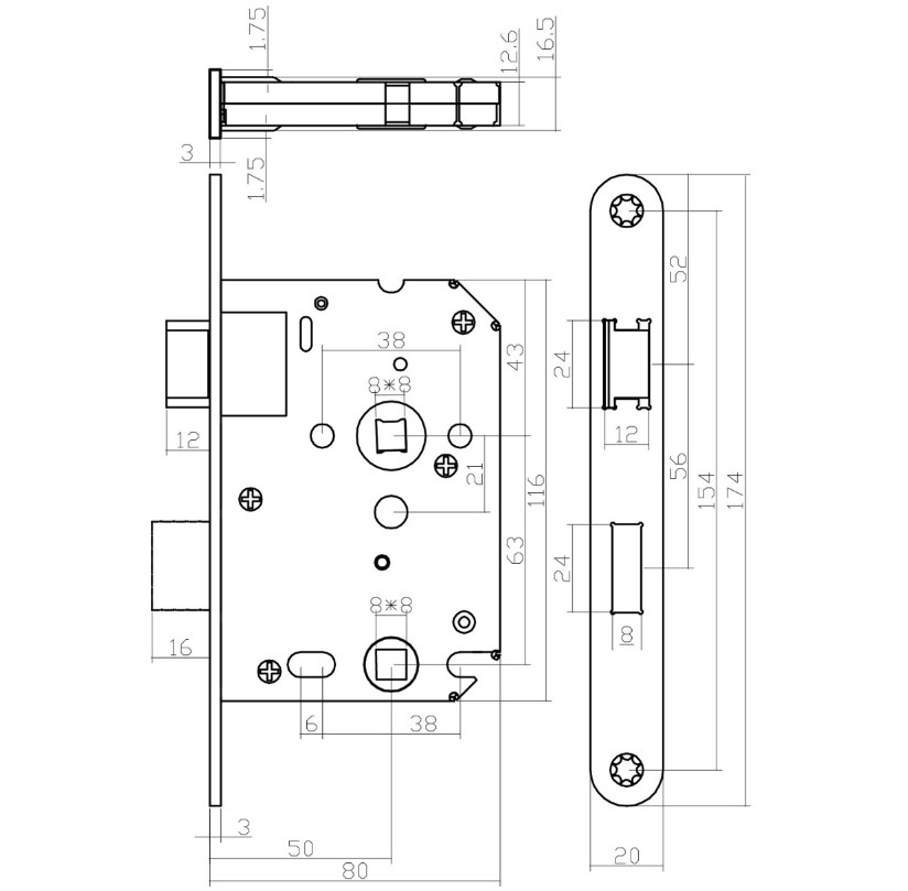 Intersteel deurbeslag set WC-slot 63/8 mm zwart + Deurkruk Denham en WC-sluiting zwart