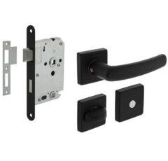 Intersteel deurbeslag set WC-slot 638 mm zwart + Deurkruk Denham en WC-sluiting zwart