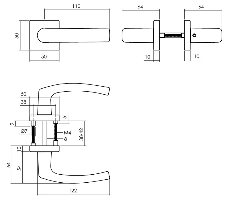 Intersteel deurbeslag set WC-slot 638 mm zwart + Deurkruk Denham en WC-sluiting zwart