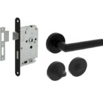 Intersteel deurbeslag set WC-slot 638 mm zwart + Deurkruk Bastian en WC-sluiting zwart