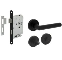Intersteel deurbeslag set WC-slot 638 mm zwart + Deurkruk Bastian en WC-sluiting zwart