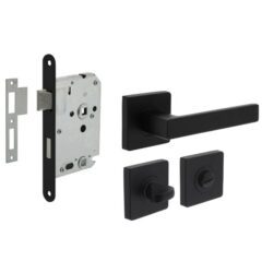Intersteel deurbeslag set WC-slot 638 mm zwart + Deurkruk Hera en WC-sluiting zwart