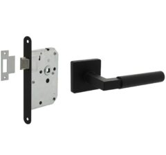 Intersteel deurbeslag set loopslot zwart + Deurkruk Bau-Stil met rozet zwart