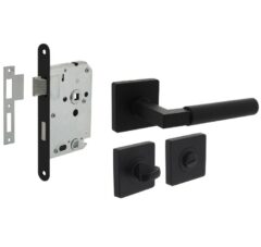 Intersteel deurbeslag set WC-slot 638 mm zwart + Deurkruk Bau-Stil en WC-sluiting zwart