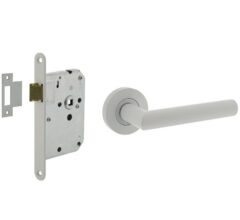 Intersteel deurbeslag set loopslot wit + Deurkruk Bastian met rozet wit
