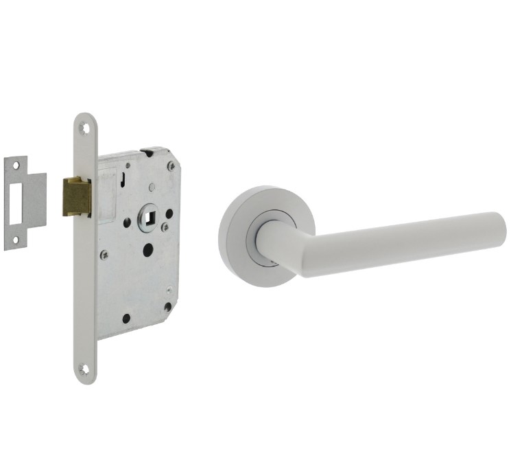 Intersteel deurbeslag set loopslot wit + Deurkruk Bastian met rozet wit