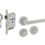 Intersteel deurbeslag set WC-slot 638 mm wit + Deurkruk Bastian en WC-sluiting wit