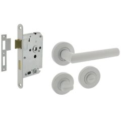 Intersteel deurbeslag set WC-slot 638 mm wit + Deurkruk Bastian en WC-sluiting wit