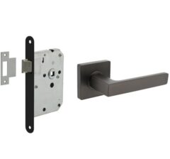 Intersteel deurbeslag set loopslot zwart + Deurkruk Hera met rozet antraciet grijs