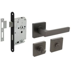 Intersteel deurbeslag set WC-slot 63/8 mm zwart + Deurkruk Hera en WC-sluiting antraciet grijs