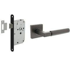 Intersteel deurbeslag set loopslot zwart + Deurkruk Bau-Stil met rozet antraciet grijs