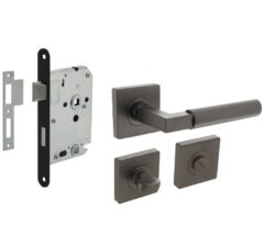 Intersteel deurbeslag set WC-slot 638 mm zwart + Deurkruk Bau-Stil en WC-sluiting antraciet grijs