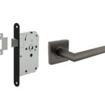 Intersteel deurbeslag set loopslot zwart + Deurkruk Bastian met vierkant rozet antraciet grijs