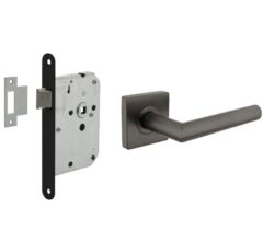 Intersteel deurbeslag set loopslot zwart + Deurkruk Bastian met vierkant rozet antraciet grijs