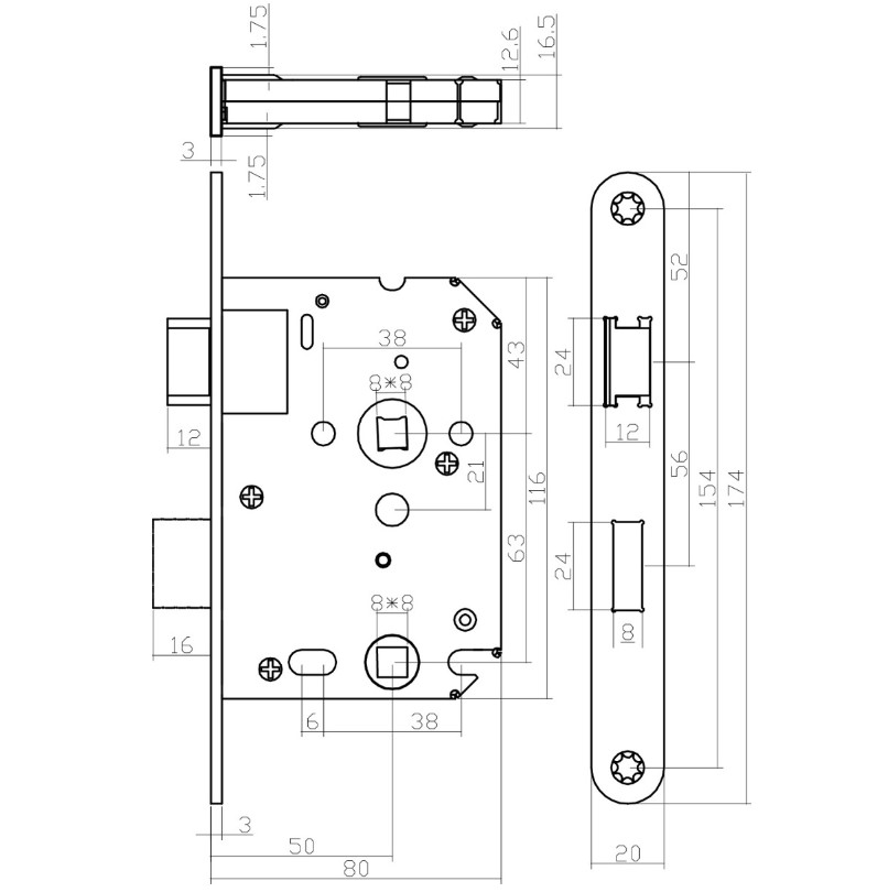 Intersteel deurbeslag set WC-slot 63/8 mm wit + Deurkruk Jupiter en WC-sluiting RVS