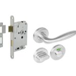 Intersteel deurbeslag set WC-slot 63/8 mm wit + Deurkruk Jupiter en WC-sluiting RVS