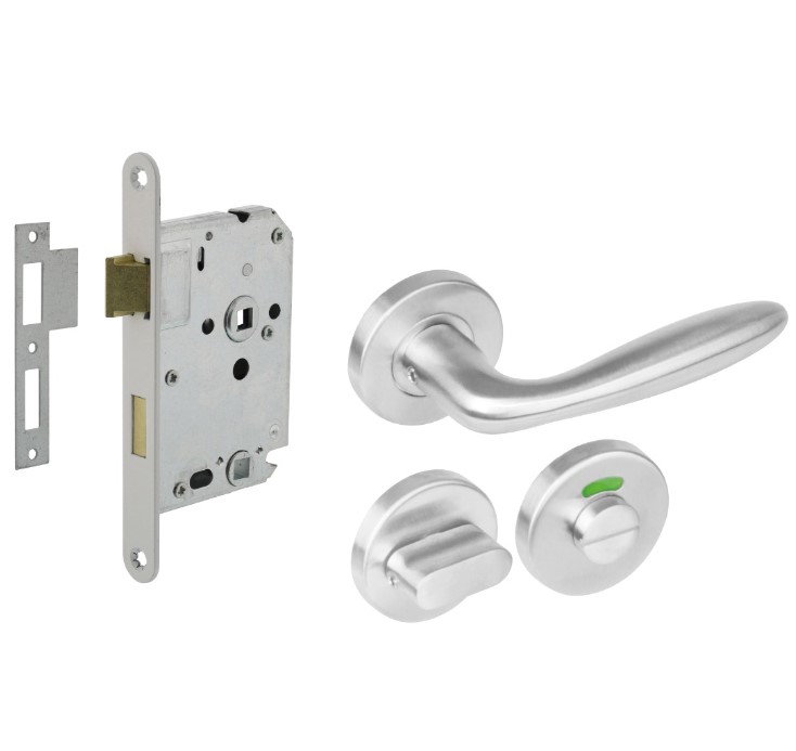 Intersteel deurbeslag set WC-slot 63/8 mm wit + Deurkruk Jupiter en WC-sluiting RVS