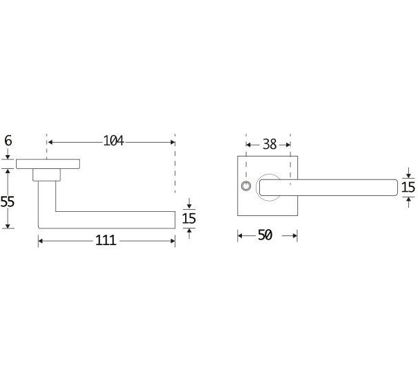 Deurkruk op ongeveerd rozet Kare/Bauhaus messing antiek