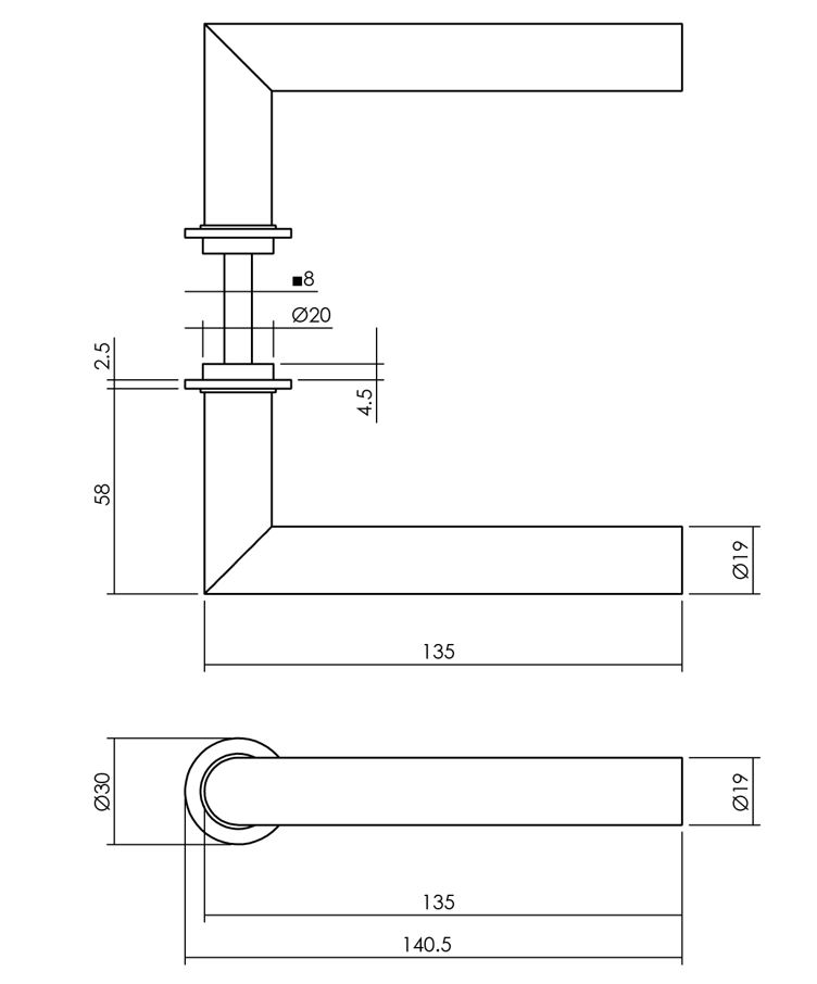 Intersteel enkele deurkruk Jura met platte ronde rozetten zelfklevend ø30mm rvs