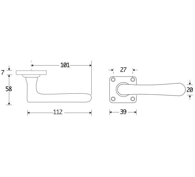 Deurkruk op ongeveerd vierkant rozet Linea messing antiek