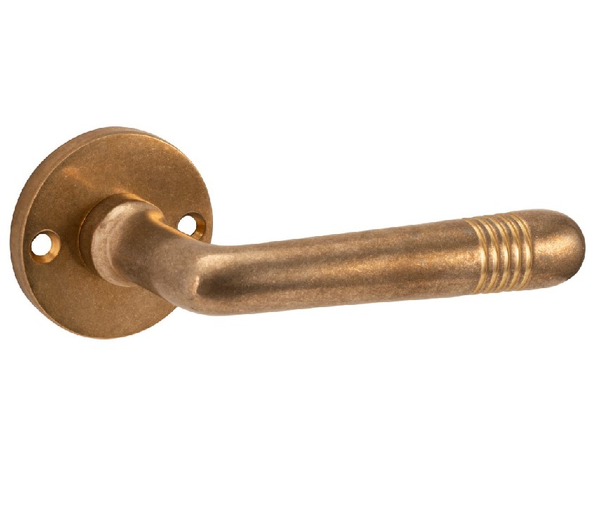 Deurkruk op ongeveerd rozet Art-Deco/Elegant messing antiek