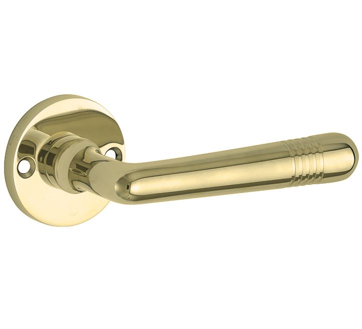 Deurkruk op ongeveerd rozet Art-Deco/Elegant messing ongelakt