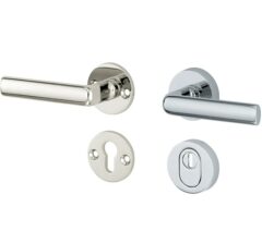 SKG3 kruk/kruk op rozet Padania Links + kerntrekbeveiliging glans nikkel/glans chroom