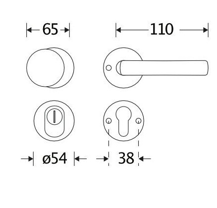 SKG3 knop/kruk op rozet Padania Links + kerntrekbeveiliging glans nikkel/glans chroom